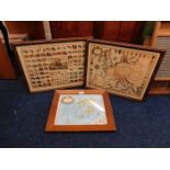 A framed print of flags, a Scilly Island map & oth