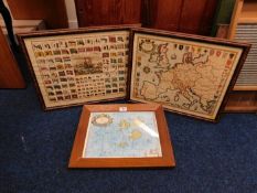 A framed print of flags, a Scilly Island map & oth