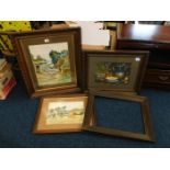 Three watercolours in oak frames by J. Kerkin, loc