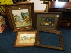 Three watercolours in oak frames by J. Kerkin, loc
