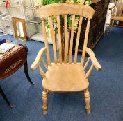 A large 19thC. slat back beech & elm Windsor style armchair