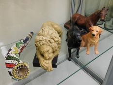 A Beswick Labrador dog, a Canova lion statue & other items