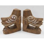 Two Ethnic bookends with mother of pearl inlay