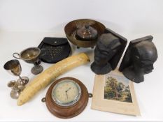 A box of miscellany including a pair of hardwood A