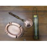 A Hayle style miniature copper warming pan, a bras