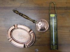 A Hayle style miniature copper warming pan, a bras