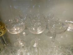 Nine 19thC. champagne glasses