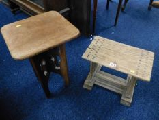 A small slated stool twinned with small table