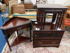 A nest of mahogany tables twinned with matching TV stand & small corner unit with drawer