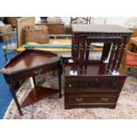 A nest of mahogany tables twinned with matching TV stand & small corner unit with drawer