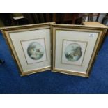 A pair of gilt framed prints, indistinctly signed