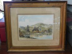 A framed watercolour of Lintern Abbey, Monmouthshi