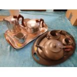 A Picquot ware tea & coffee set with tray twinned