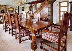 An impressive Peter Blomfield Cuban mahogany dining table with two drawers and wish bone stretcher b