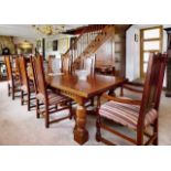 An impressive Peter Blomfield Cuban mahogany dining table with two drawers and wish bone stretcher b