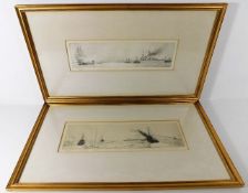 A matched pair of William Wylie drypoint etchings,