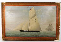 A 19thC. oil on canvas depicting yachts signed & d