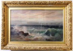 A large c.1910 painting of coastal seascape set wi