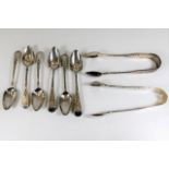 Two silver tongs & six silver spoons 138g