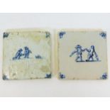 Two 18thC. delft tiles one 5in square the other 5.