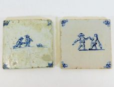 Two 18thC. delft tiles one 5in square the other 5.