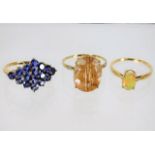 Three 9ct gold rings with mixed stones 7.1g