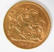 A Victorian 1900 half sovereign gold coin