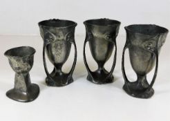 Three Kayserzinn pewter art nouveau ale goblets ea