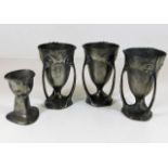 Three Kayserzinn pewter art nouveau ale goblets ea