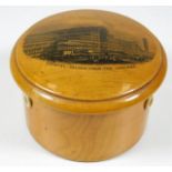 A Crystal Palace mauchline ware string box with iv