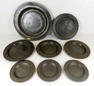 Eight 19thC. pewter plates