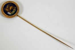 An 18thC. enamelled yellow metal stick pin belonging to Vice-Admiral Richard Crozier of West Hill, I