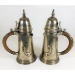 A pair of Edwardian silver hot chocolate pots with