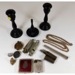 An ebony dressing table set, a trench art lighter,