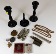 An ebony dressing table set, a trench art lighter,
