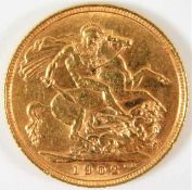 An Edwardian 1902 full gold sovereign