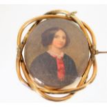 A 19thC. yellow metal mounted memorial brooch with