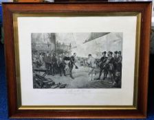 A large oak framed antique print of Drake On the R