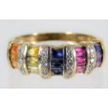 A diamond & rainbow sapphire ring 2.9g size O