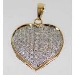 A 9ct gold heart shaped pendant set with 1ct diamo