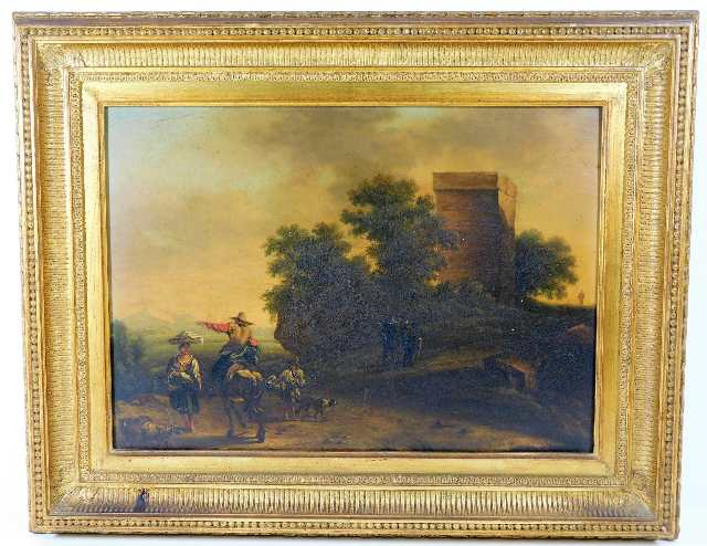 An 18thC. Dutch school oil set in gilt frame depic