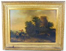 An 18thC. Dutch school oil set in gilt frame depic