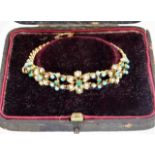 A c.1900 yellow metals turquoise & pearl bracelet