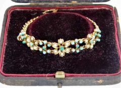 A c.1900 yellow metals turquoise & pearl bracelet