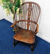 A c.1800 elm stick back Windsor chair with crinoli