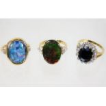 Three 9ct gold rings with mixed stones 12.5g