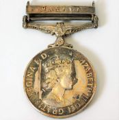 A QEII Malaya medal awarded to 21187322 Pte. C. Sy