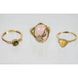 Three 9ct gold rings set with mixed rings 8.8g