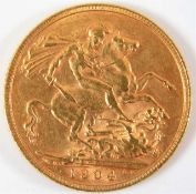 An Edwardian 1904 full gold sovereign