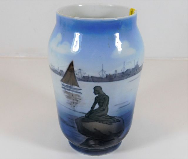 A Royal Copenhagen vase with mermaid design 6.75in